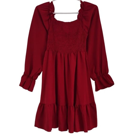 Alishebuy Womens Red Ruched A-Line Dress with Elasticated Bust S, Polyester NWT - Picture 4 of 8